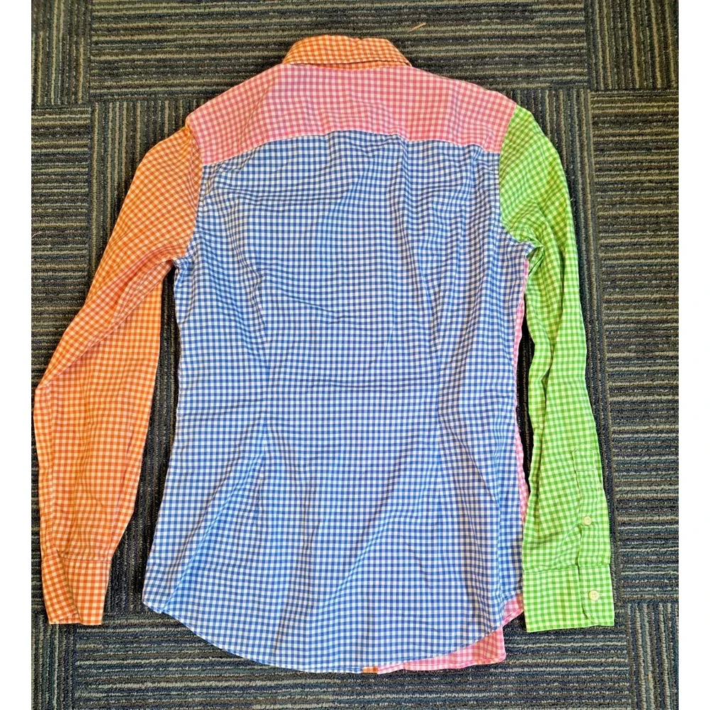 Ralph Lauren Boys Sz 8 Gingham Colorblock Button Down Shirt Multi Color Preppy